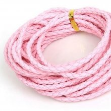 5 meters Round cord faux leather braided Pink 3 mm