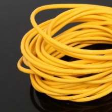 1 meter Round smooth leather cord Yellow 3 mm