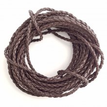 1 meter Round cord imitation leather braided Dark Brown 3 mm