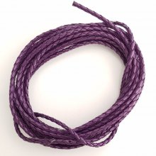 1 meter Round cord imitation leather braided Purple 3 mm
