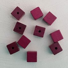 10 Wooden Beads Cube / Square 10 mm Bordeaux