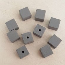 10 Wooden Beads Cube / Square 10 mm Medium Grey