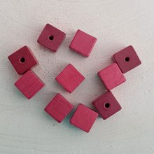 10 Wooden Beads Cube / Square 10 mm Old Pink