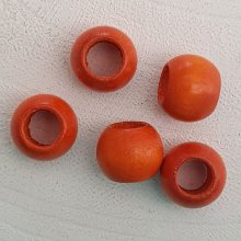 5 Wooden Beads Round 14/11 mm Orange
