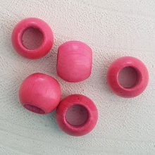 5 Wooden Beads Round 14/11 mm Bright Pink
