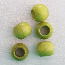 5 Wooden Beads Round 14/11 mm Green