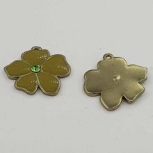 Enameled Metal Flower 25 mm Khaki