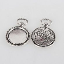 2 x 20mm silver cabochon holders for pocket watch, cabochon pendants 74AS