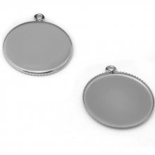 Round cabochon holder 18 mm Silver Antique, Stainless Steel