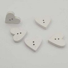 Wooden button white heart N°01-05
