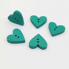 Wooden button green heart N°01-09