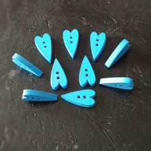 Wooden button blue heart N°02-01