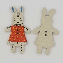 Wooden button red rabbit N°01-01
