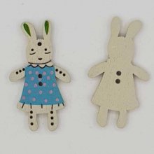 Wooden button blue rabbit N°01-02