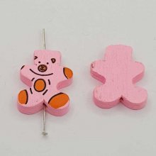 Wooden bead pink bear shape N°01-01