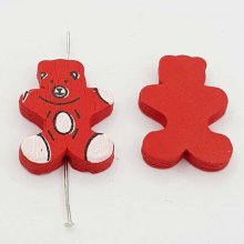 Wooden bead red bear shape N°01-02