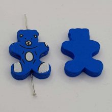 Wooden bead blue bear shape N°01-08.
