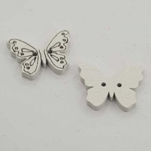 White butterfly wooden button N°01-01