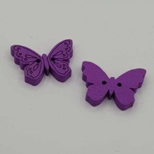 Wooden butterfly button mauve N°01-03