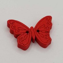 Wooden butterfly button red N°01-06