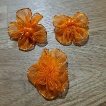 Set of 3 colorful flowers Organza Fabrics Orange