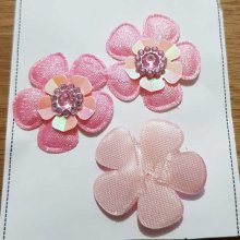 Lot 3 flowers 5 petals Pink Fabrics