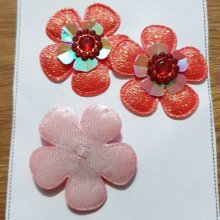 Set of 3 flowers 5 petals Red Fabrics