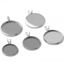 Round cabochon holder 12 mm Stainless steel aged silver N°06