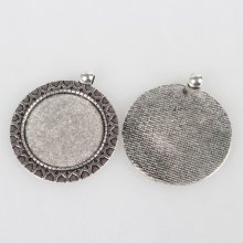 2 x 30mm silver cabochon holders, cabochon pendants 51AS