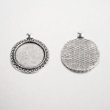 2 x 25mm silver cabochon holders, cabochon pendants 17AS