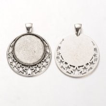 2 x 25mm silver cabochon holders, cabochon pendants 30AS