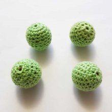 Crochet bead 20 mm in green cotton thread
