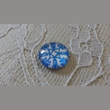 round glass cabochon 12mm blue flower 035 