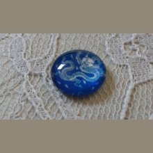 round glass cabochon 12mm blue flower 022 