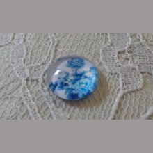 round glass cabochon 12mm blue flower 016 