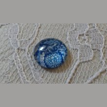 round glass cabochon 12mm blue flower 013 