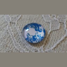 round glass cabochon 12mm blue flower 009 