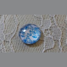 round glass cabochon 12mm blue flower 006 