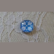 round glass cabochon 12mm blue flower 005 