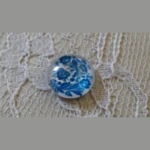 round glass cabochon 12mm blue flower 003 