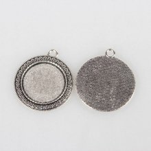 2 x 25mm silver cabochon holders, cabochon pendants 52AS 