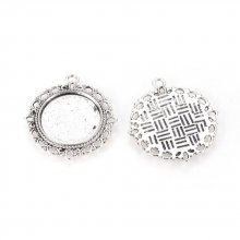 2 x 20mm silver cabochon holders, cabochon pendants 15290AS