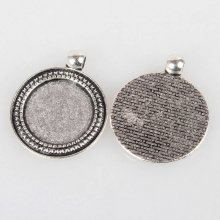 2 x 20mm silver cabochon holders, cabochon pendants 07AS 
