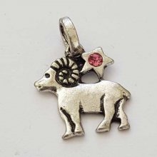 Zodiac sign charm Aries Silver Metal N°03 with rhinestones