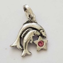 Zodiac sign charm Pisces Silver Metal N°03 with rhinestones