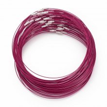 1 necklace rigid cabled wire purple red clasp to screw N°01