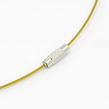 1 necklace rigid cabled wire green yellow clasp to screw N°01
