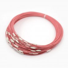 1 necklace rigid pink cabled thread clasp to screw N°01
