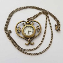 Antique Bronze Heart Gusset Watch with Chain