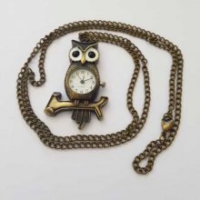 Antique Bronze Owl Gusset Watch with Chain